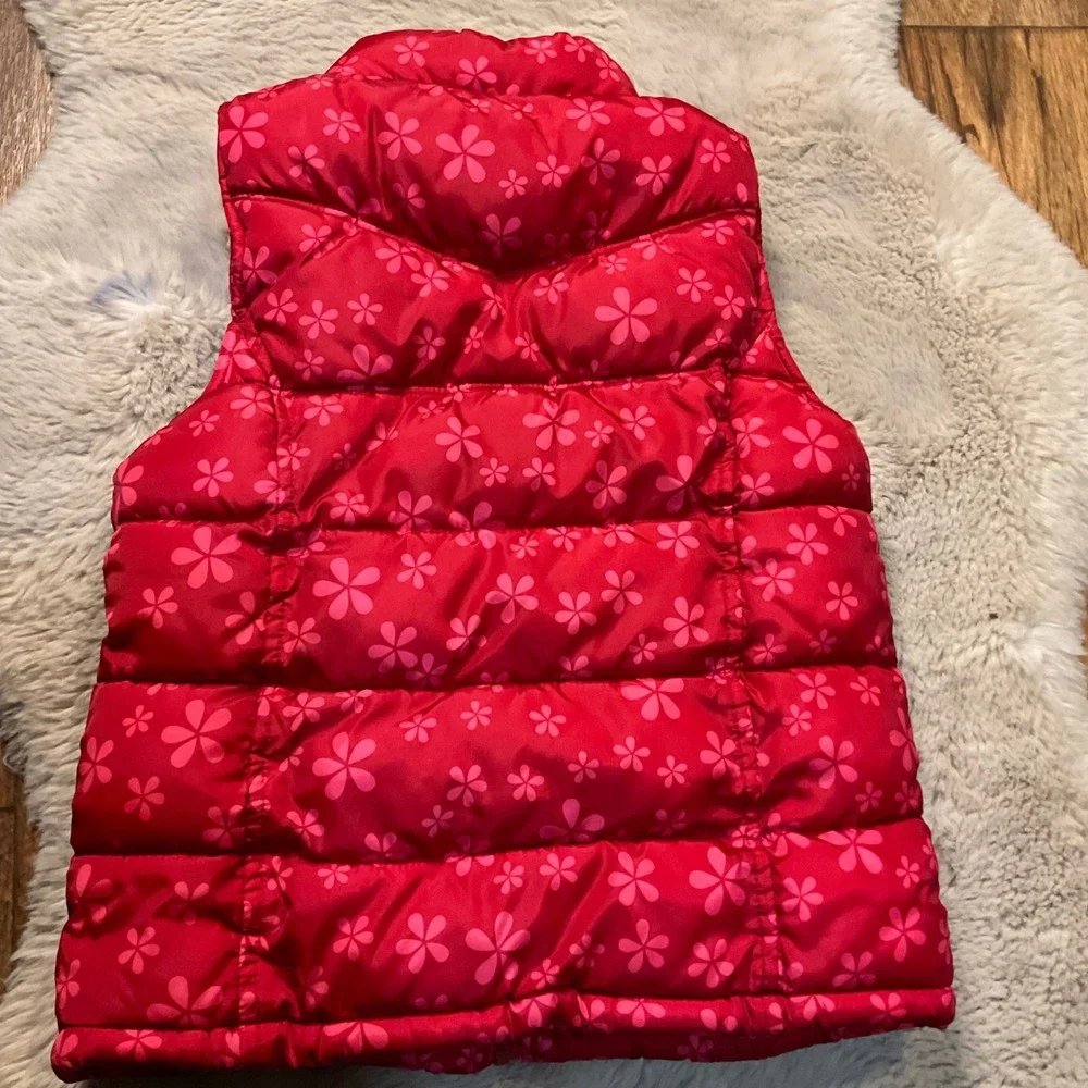 Old Navy Insulated Puffer Vest Red‎ Pink Floral Girls Size Small Kids